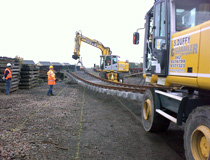 Crane & Safety training Irish Rail supervisors in tandem lifting operations using specially adapted rail mounted machines, Portlaoise Depot, Ireland