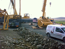 Crane & Safety at the erection of a Leibherr  LG1550 prior to the installation of wind turbines on the Boggeragh Mountains, Co Cork, Ireland