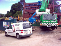 Crane & Safety coordinating steel erecting work involving two MEWPS and a mobile crane at St Andrews University, Scotland
